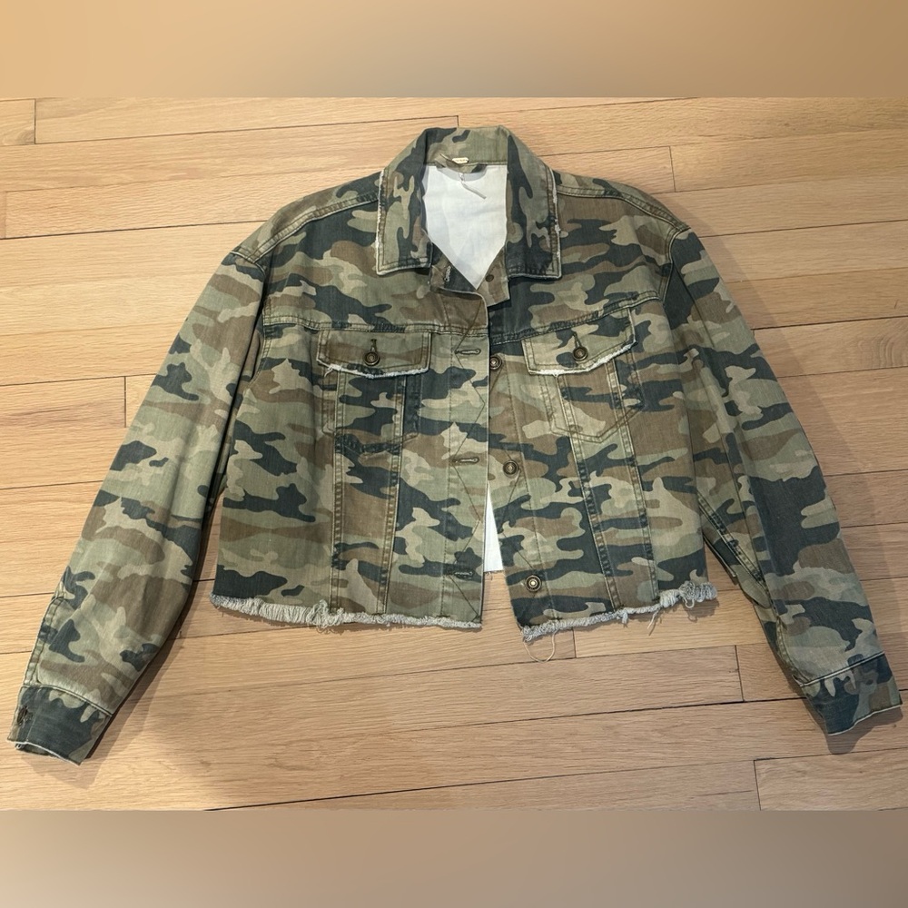 Free People Olive Camo Denim Jacket